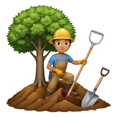 man digging with a shovel, with a tree in the background sticker