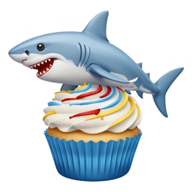 Cupcake  with a  dog  and friendly shark with gloden and silver and blue and red icing  sticker