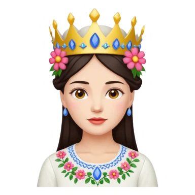Ukrainian woman in a white embroidered shirt with dark hair and a crown of flowers on her head sticker