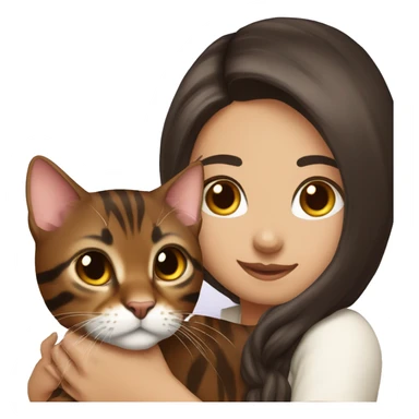Beautiful woman long dark brown hair hug bengal cat sticker