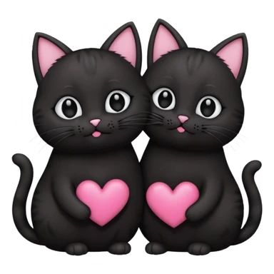 two fat cute black cats love, pink heart, closed mouth, black ears sticker