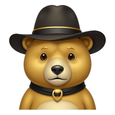 Oso dorado con sombrero elegante y moño negro triste animatronico sticker