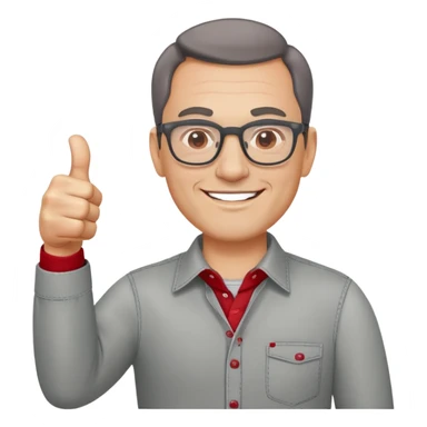 Um homem de 45 anos de óculos usando uma camiseta social cinza com detalhes nas costuras de vermelho dando um sinal de positivo. o homem deve estar alegre sticker