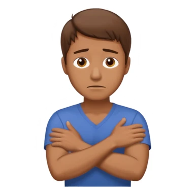 A man looking stressed holding the front of his neck with his arms crossed sticker