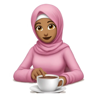 Hijabi , white , brown eyes , girl wearing pink glofs and pink hodie with pink skarf and handing a cup of hot chocolate having on it 🎀 sticker