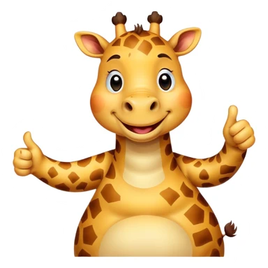 Cartoon short, fat giraffe with a big smile, giving a big thumbs-up sticker