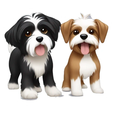 black and white havanese fighting a brown and white yorkie in a boxing ring  sticker