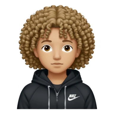 Person with medium skin tone and curly hair, Wearing a black Nike hoodie, Suggests he’s dressed in casual outerwear, Has a neutral, calm expression sticker