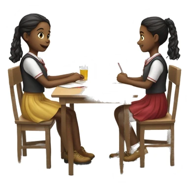 Two  schoolgirl at the table are playing sticker