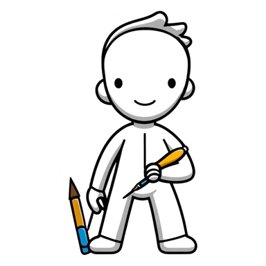 A paintbrush transforming into a 3D metal human silhouette sculpture, symbol of artistic identity, with defined sculptural details sticker