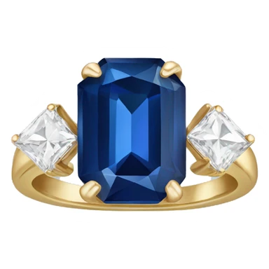 Emerald shape sapphire ring with two diamonds on either side  sticker