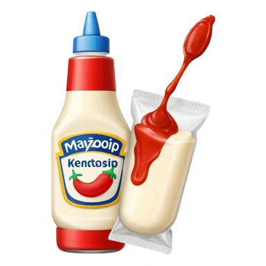 una bustina monoporzione di maionese e una ketchup da 10 ml nella stessa emoji sticker
