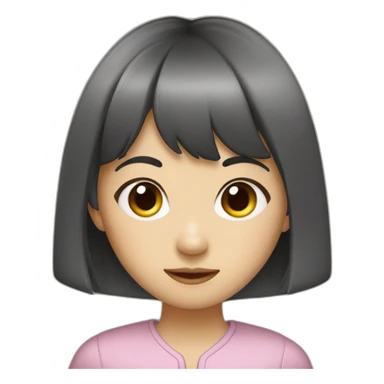 Asian girl with bangs in the company of a mouse sticker