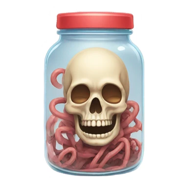 Sad jar of worms crying next to heart skeleton sticker