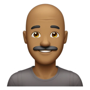 Bald man with very big black mustache and tan skin and a super big smile and smiley eyes sticker