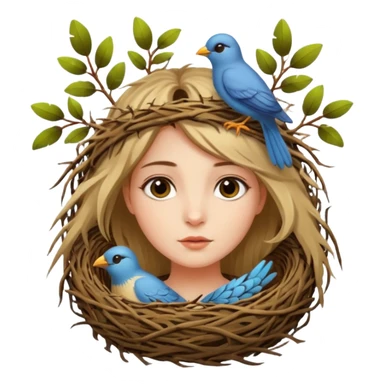 girl with bird nest over her head  sticker