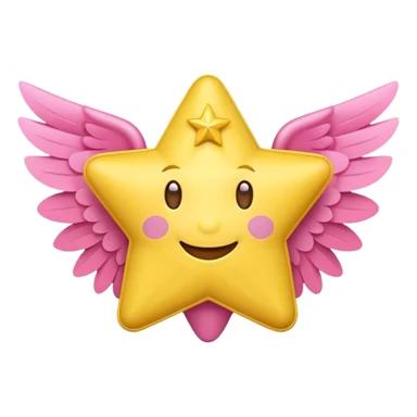 image of a cute yellow star with a smiling face and pink cheeks on a transparent background in the style of the Money with Wings emoji on Microsoft 3D Fluent 15.1, image format - square, 1:1 sticker