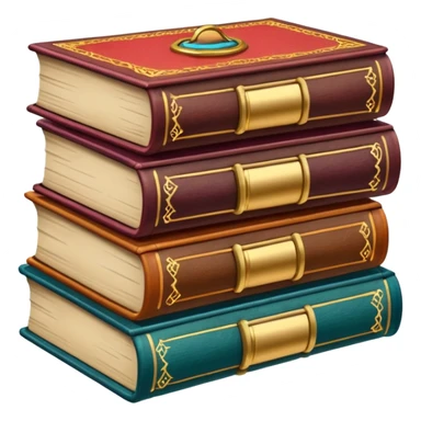 A stack of colorful spellbooks that look like they came out of a fine victorian library sticker