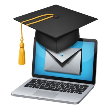 digital educational project, graduation cap and laptop sticker