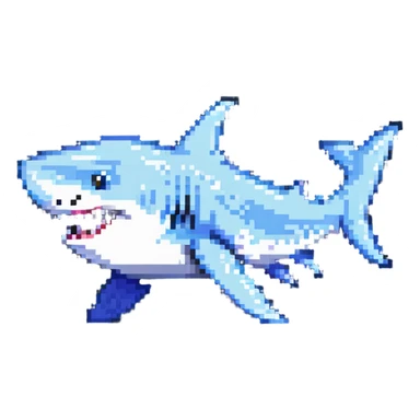 shark with sneakers on fins, fun and quirky pixel art sticker