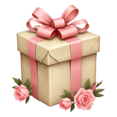 A weathered parchment-wrapped gift, secured with a Cherry Blossom Pink silk bow, lies nestled among dried sprigs of Coral Pink and Champagne Pink roses, their scent mingling with the faint trace of pastel pink aged paper.  sticker