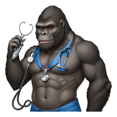 super buff gorilla HOLDING BBARBER CLIPPER AND STETHOSCOPE AROUND THE NECK sticker