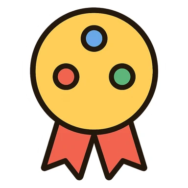 gold must have award with colorful gems, elegant minimalist flat design, award badge style, 2D flat vector, trending icon look, soft shadows, no text, isolated on white background, commercial use sticker