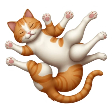 ginger and white small cat eyes closed lying down upside down with paws stretched out straight in different directions sticker