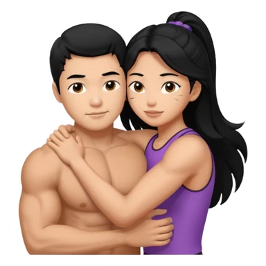muscle Asian Man black hair hugging girl with black hair sticker