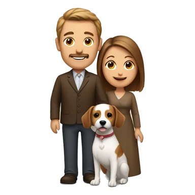 husband and wife with small white and brown dog sticker