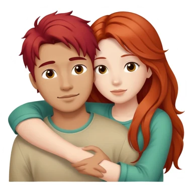 red haired girl hugging long haired asian guy sticker