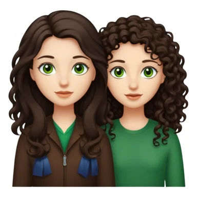 Two besties: 1: long fully straight darkbrown hair, green eyes 2: long curly darkbrown hair sticker