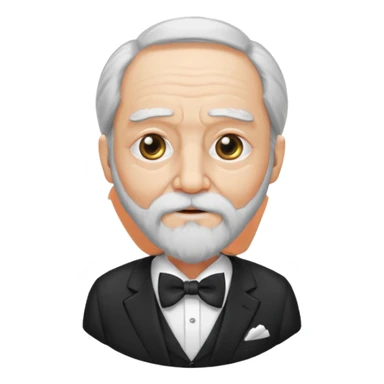 um sábio bem velho, cego de um olho, com barbas brancas e longas, usando um terno com gravata borboleta sticker