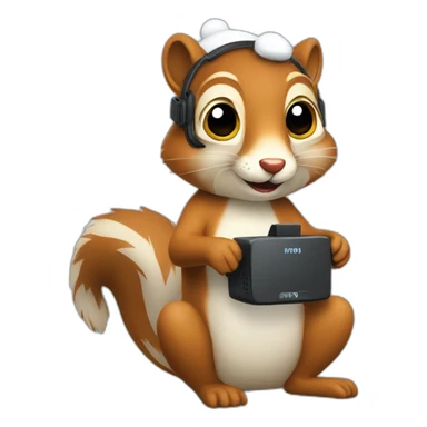 sitting christmas squirel holding vr headset sticker