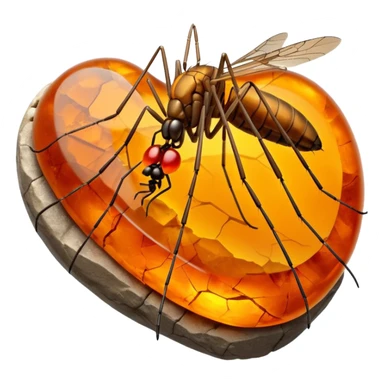 3D render of Amber Mosquito, embedded in a chunk of rough sedimentary rock, cracked stone texture, ancient fossil aesthetic, trapped inside a glowing translucent orange amber gem, matte dry finish, Apple emoji style, isolated on white background --v 6.0 sticker