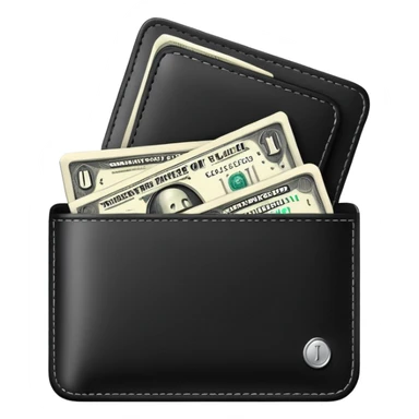 black wallet with a single one dollar bill inside, just one dollar sticker