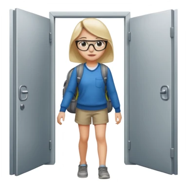 a girl walking through the door into a computer room in an organized manner sticker