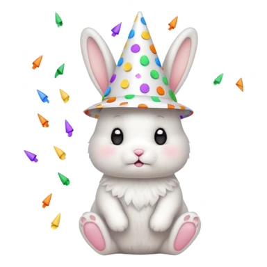 White bunny wearing cone hat with confetti.









 sticker