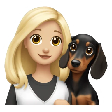 Long-haired black dachshund puppy with blonde girl sticker