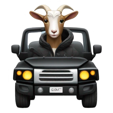 Goat in black puffy jacket driving hummer ev sticker