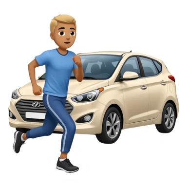Man in plane clothes running after the car called hyundai ionic sticker