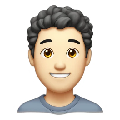 Fat, slightly thin, droopy eyes and eyebrows, thick lips, big head, smiling with a pencil, cute Japanese guy sticker