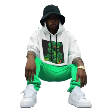 Multicoloured neon black and green graffiti person smoking wearing hoodie dancing hip hop bucket hat tropical Skater fashion aesthetic baggy clothes graphic t shirt 420 sticker