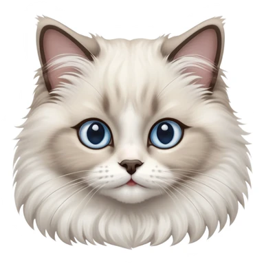 cinematic-adorable-big-eyed-fluffy-ragdoll-cat-portrait-emoji,-head-tilted-playfully-with-a-sweet-expression,-fluffy-white and grey-fur,-simplified-yet-irresistibly-cute-features-with-large,-expression, blue eyed ragdoll cat sticker