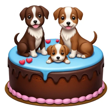 a chocolate cake with puppies drawn on it   sticker