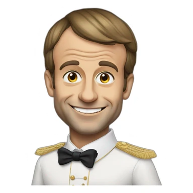 Emmanuel Macron with a troll face and wearing a costume sticker
