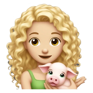 pretty long curly blonde girl holding a baby pig sticker