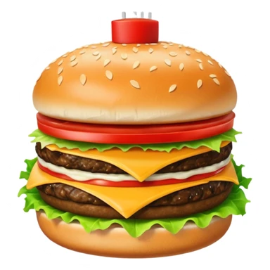 single cheeseburger with ketchup, onion, tomato, lettuce, and mayo sticker