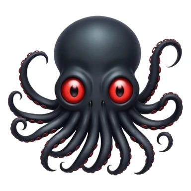 black tentacled creature with a large red eye and clawed tips, viewed from above, emoji style sticker