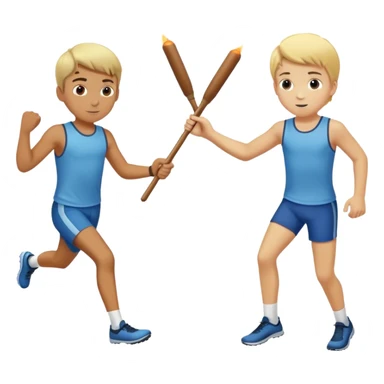 .  Now show the baton in the left hand of the boy in back handing it to the blonde boy’s right hand like they are in a relay race passing off sticker